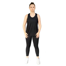  Black 7/8th leggings from Milbel Active - front view of girl modelling black tank top and leggings