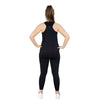 Tank top from Milbel Active - back view of girl modelling black tank top and black leggings
