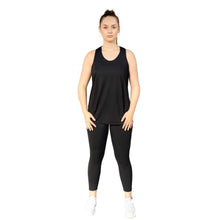  Black full length leggings from Milbel Active - front view of girl modelling black tank top and  leggings