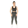 Floral black and olive 7/8th leggings from Milbel Active - front view of girl modelling floral black and olive sports bra and leggings