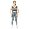 Floral black and white sports bra from Milbel Active - front view of girl modelling floral black and white sports bra and leggings