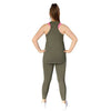 Olive tank top from Milbel Active - back view of girl modelling olive tank top and olive leggings
