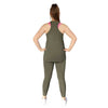 Olive full length leggings from Milbel Active - back view of girl modelling olive tank top and  leggings