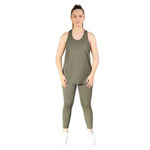  Olive full length leggings from Milbel Active - front view of girl modelling olive tank top and  leggings