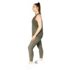 Olive full length leggings from Milbel Active - side view of girl modelling olive tank top and  leggings