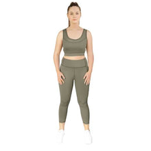  Olive 7/8th leggings from Milbel Active - front view of girl modelling olive sports bra and  leggings